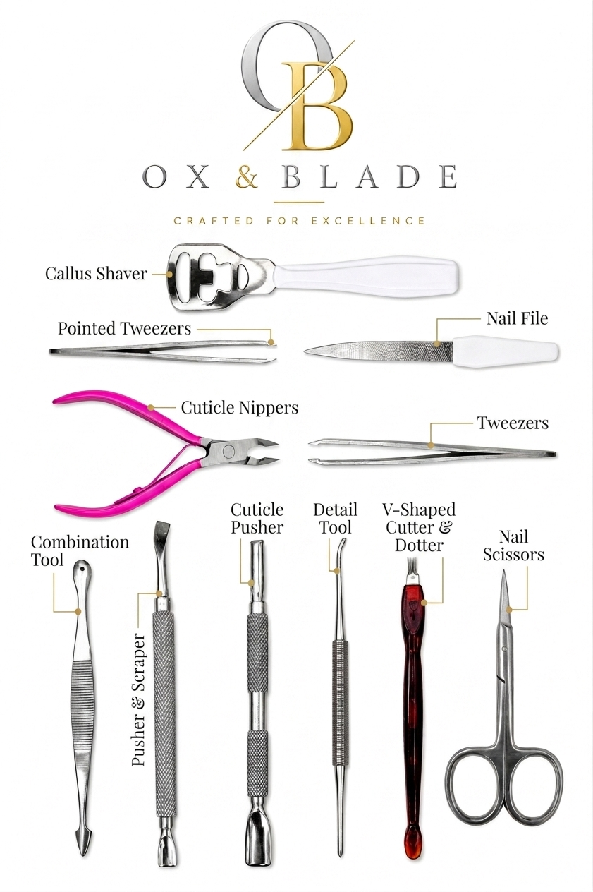 Ox & Blade Premium 10-in-1 Manicure & Pedicure Kit – Professional Nail Care Set with Luxury Travel Pouch