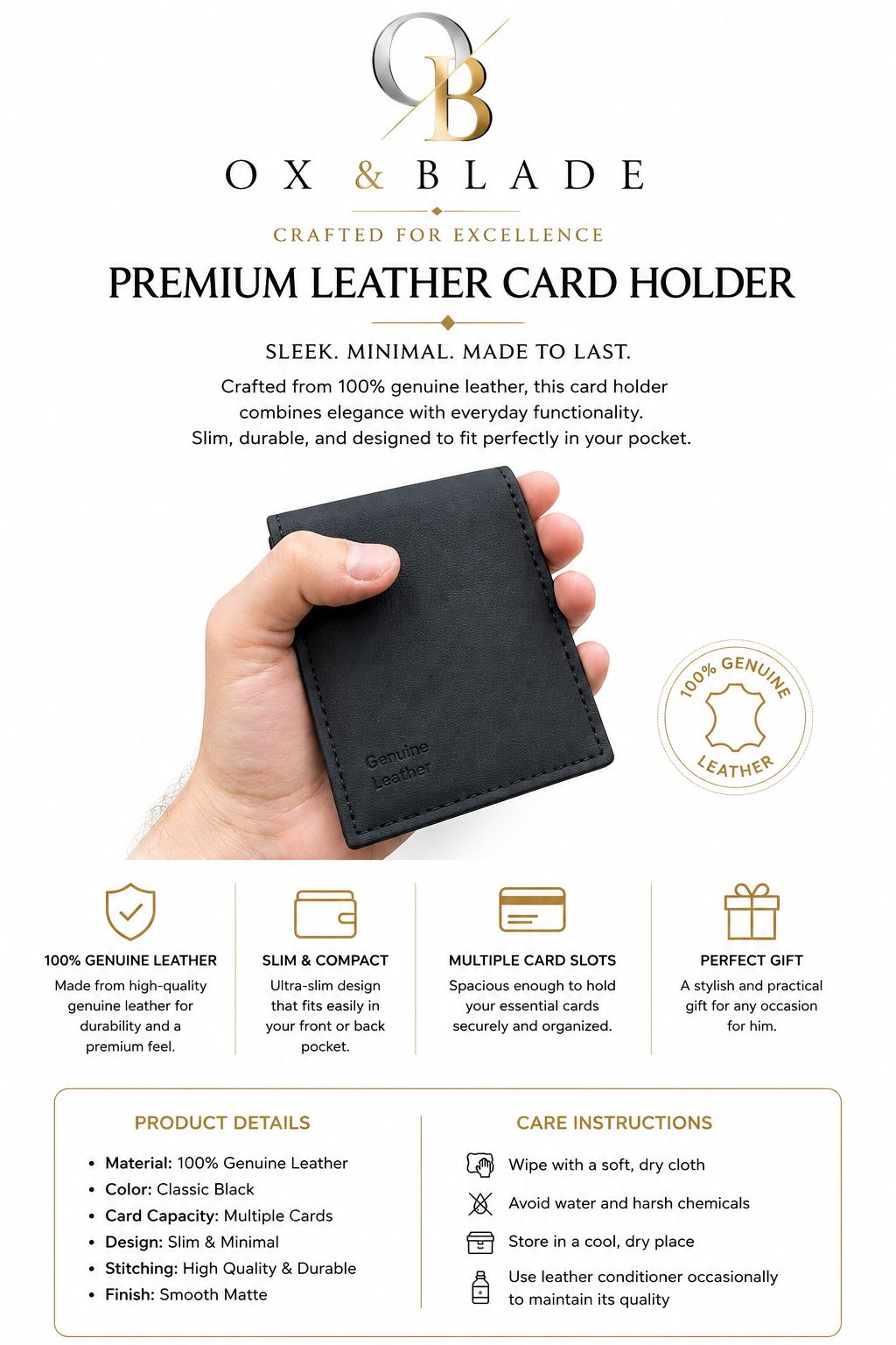 Premium Black Leather Wallet for Men | OX & BLADE