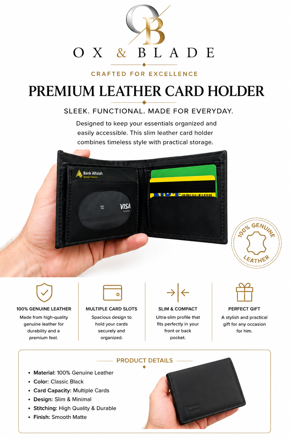 Premium Black Leather Wallet for Men | OX & BLADE