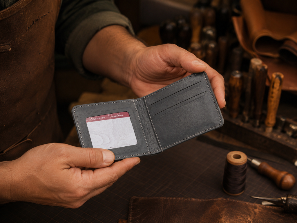 Ox & Blade Premium Genuine Cow Leather Slim Wallet – Grey
