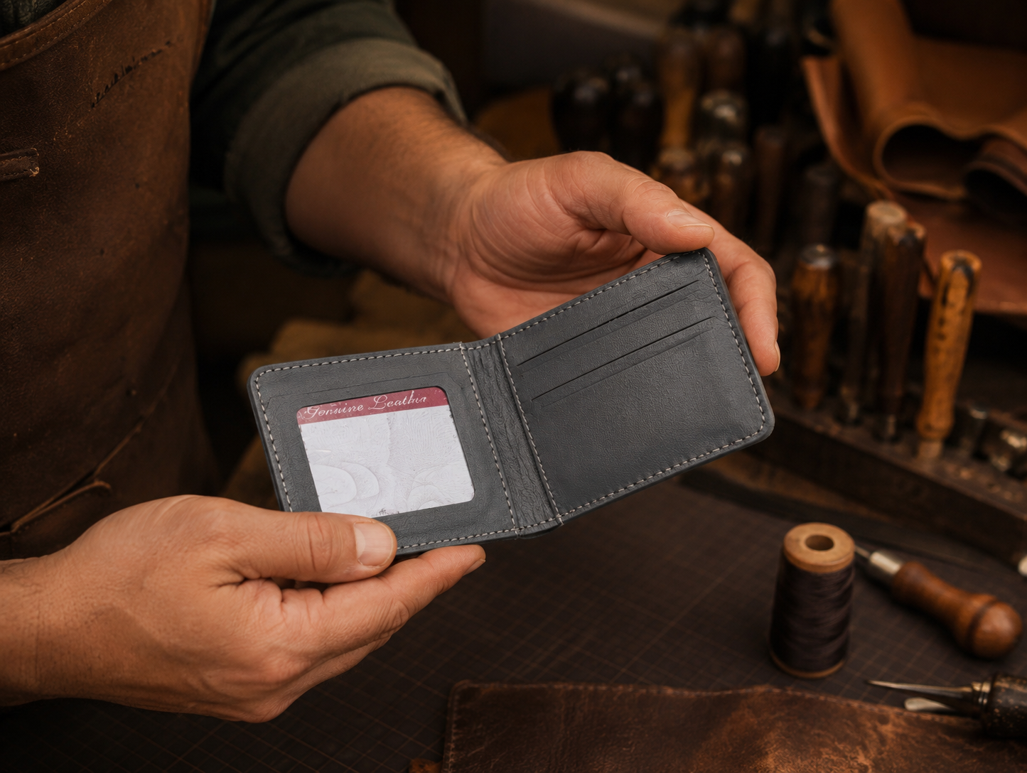 Ox & Blade Premium Genuine Cow Leather Slim Wallet – Grey