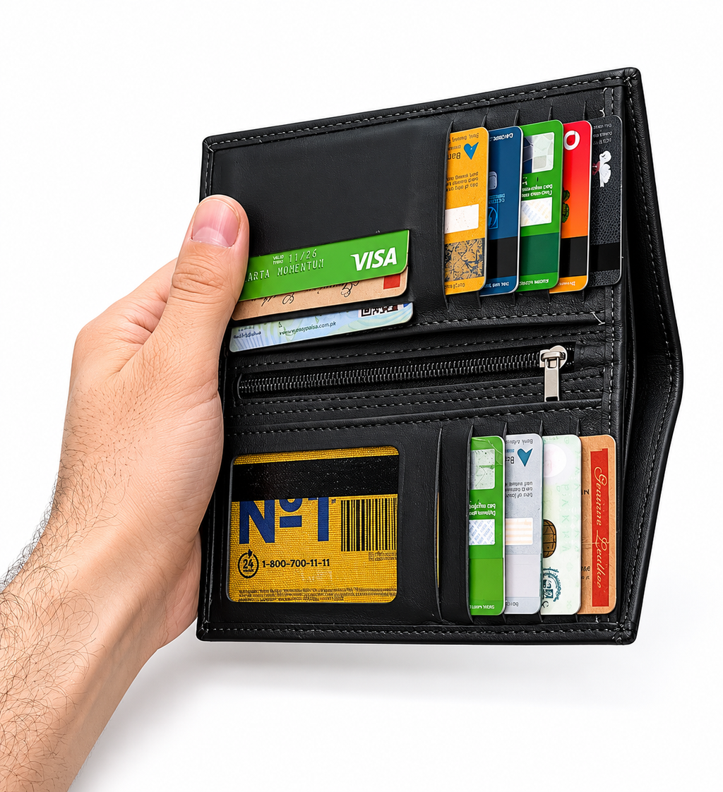 Premium Genuine Leather Long Wallet – Slim Bifold Card Holder Wallet