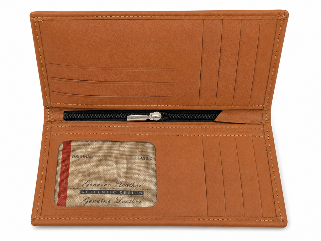 Premium Genuine Leather Long Wallet – Slim Bifold Card Holder Wallet